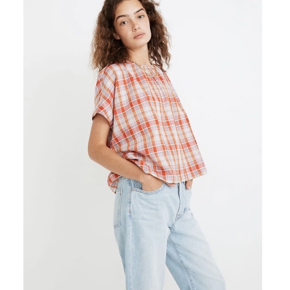 madewell // plaid shirred neck boxy top - Picture 2 of 10